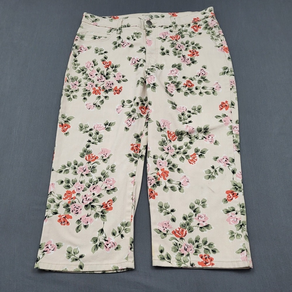 Lee Platinum‎ Womens 12P Petite Floral Capri High Waist Pants Cream Pink Classic
